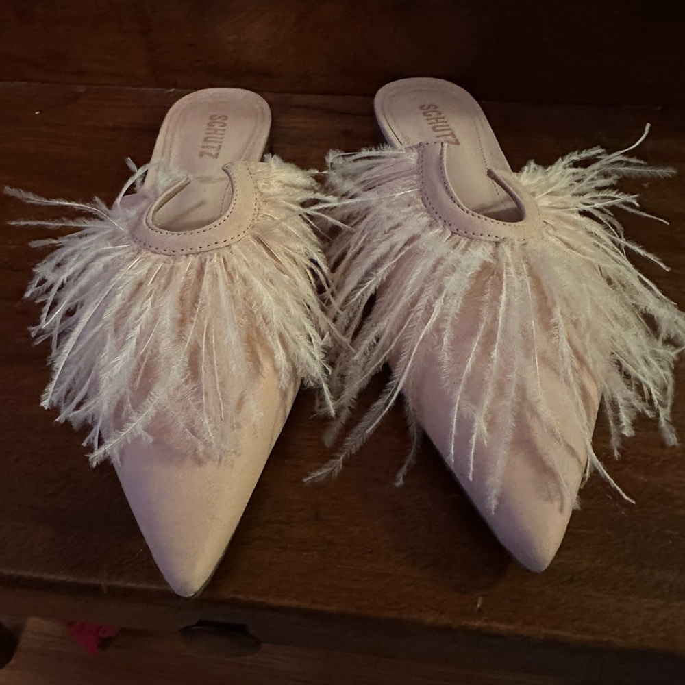 SCHUTZ Women's Feathered Mules - Light Pink